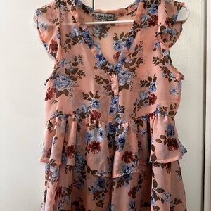 Floral shirt with Ruffles in Pink and Blue